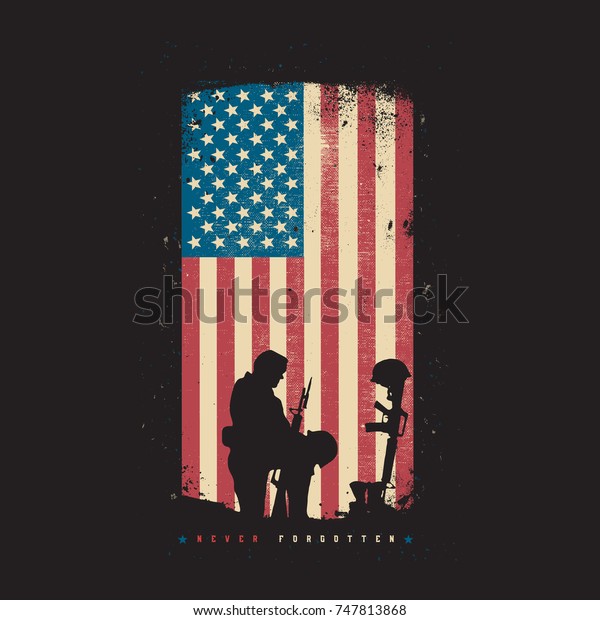忘れられないアメリカ国旗のシルエットデザイン のイラスト素材