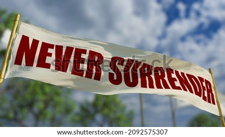 Never surrender transparent sign on bokeh forest background - object 3D rendering