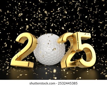 New 2025 number golf ball and confetti on a black background. 3d illustration. - Powered by Shutterstock