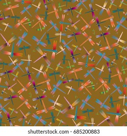 New beautiful colored seamless pattern with dragonflies.