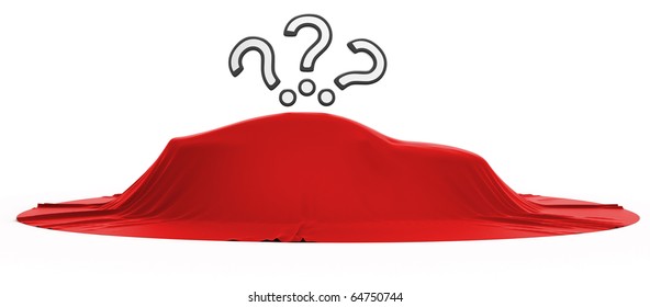 New Car Reveal With Query Marks Above Over White Background