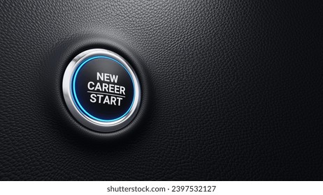 New career start push button. Business startup, job oppertunities, fresh start, new strategy, professional retraining. 3d illustration - Powered by Shutterstock