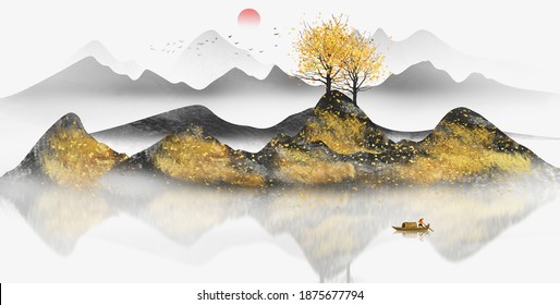 New Chinese abstract golden landscape painting