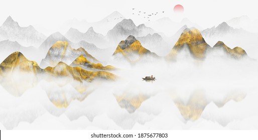 Abstract Art Landscape Japanese Wave Pattern Stock Vector (Royalty Free ...