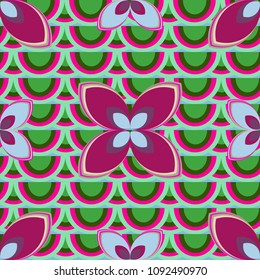 New color seamless pattern with many flower.