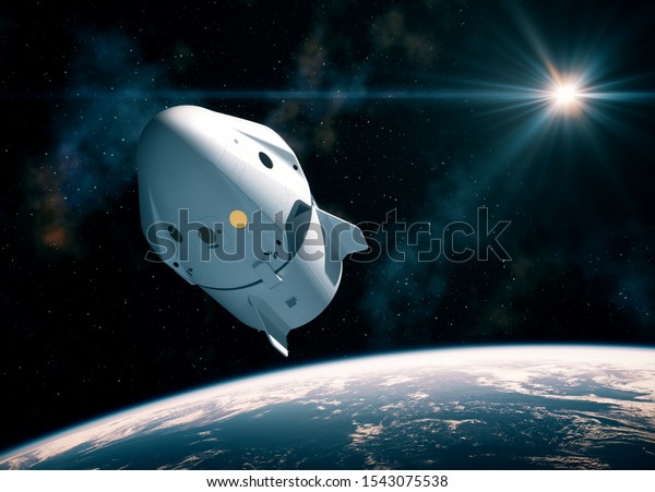 New Commercial Space Capsule Orbiting\
Planet Earth. 3D\
Illustration.