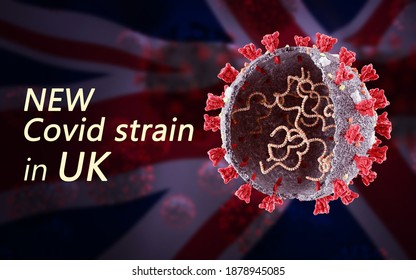 New Covid 19  Strain In UK. New Variant Of SARS CoV 2, 2019 NCoV New Version 2020 2021 Corona Virus Strain  In United Kingdom Is More Contagious. 3D Illustration.  Omicron