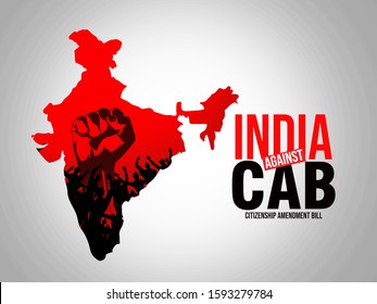 New Delhi / India - 12/19/2019: Protest, Strike Against The Citizenship Amendment Act And NRC, India Against  CAB Concept , Campaign, Poster Design Illustration Isolated On White Background