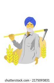 New Delhi, Delhi, India, 5 July, 2022: An Illustration Of An Indian Sikh Farmer Standing In His Farm