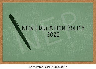 New Education Policy 2020 On Green Chalk Board With Pen