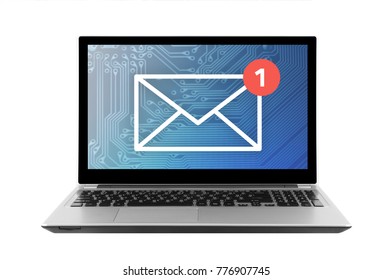 New Email Graphic Illustration On Laptop Isolated On White Background With Clipping Path 