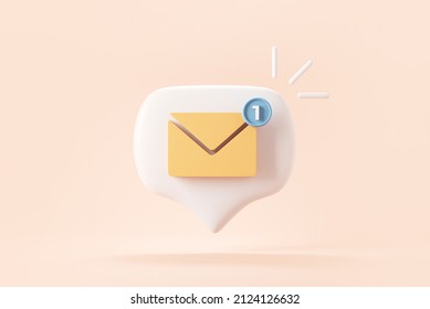 New Email Notification Icon With One E-mail Message. Minimal Design. 3d Rendering