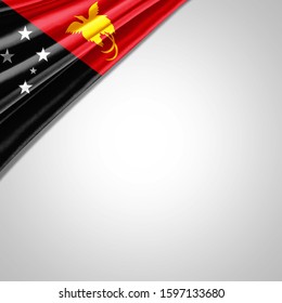 
New Guinea flag of silk with copyspace for your text or images and white background-3D illustration