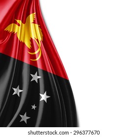 New Guinea flag  of silk with copyspace for your text or images and white background