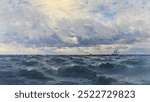 New heaven Packet (1885) by Henry Moore. Nature ocean landscape. Vintage ocean nature landscape scenery art drawing illustration, old landscape painting, ocean nature art print.