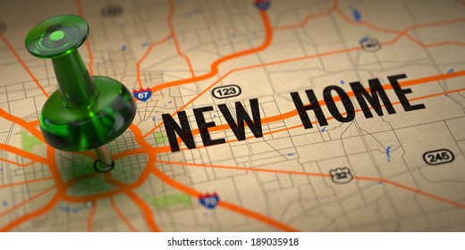 New Home Concept - Green Pushpin on a Map Background with Selective Focus. - Powered by Shutterstock