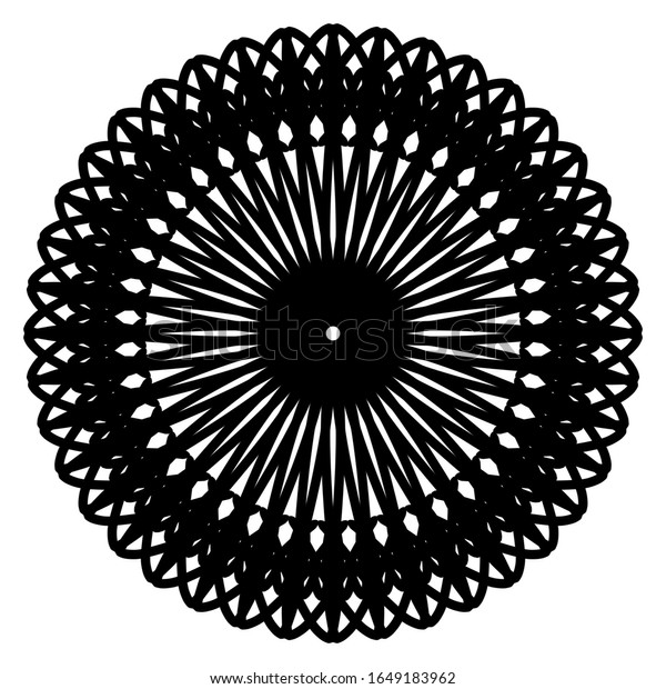 新しいインク抽象的な円形の曼荼羅花びらスタック ゼンタングル神聖な太く薄い現代の円形模様の幾何学的なトライバルレースモチーフ黒白 アートの手法デジタル織物のフレームスタンプ のイラスト素材