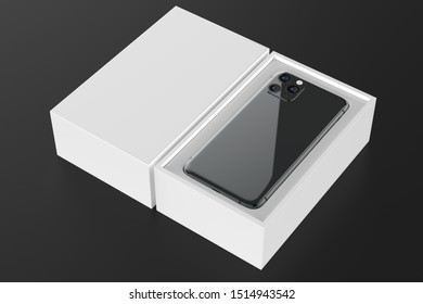 new iPhone 11 in box isolated on black background. 3d illustration 