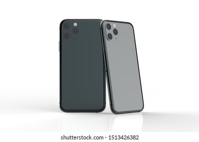Nuevo Iphone 11 Pro Max. El teléfono inteligente se burla de un fondo blanco. De la parte trasera. Concepto de aplicación, web, presentación. Ilustración 3d 