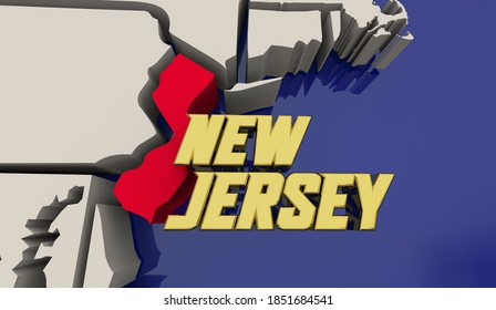 New Jersey Garden State Map United States America USA NJ Render 3d Illustration