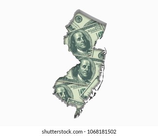 New Jersey NJ Money Map Cash Economy Dollars 3d Illustration