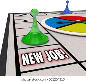 New Job Words On Board Game As You Land A New Career Or Move Into An Expanded Role With Advancement Or Promotion