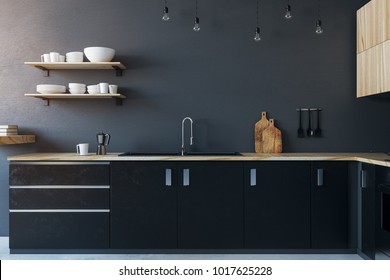 New kitchen interior with furniture. Design and lifestyle concept. 3D Rendering 