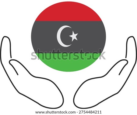 The new Libya circular flag vector and two hand vector and illustration with white background 