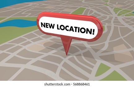 New Location Store Business Grand Opening Pin Map 3d Illustration