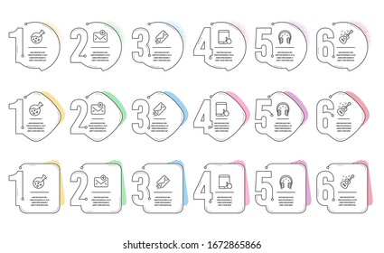New Mail, Guitar And E-mail Line Icons Set. Infographic Timeline. Headphones, Chemistry Lab And Tablet Pc Signs. Add E-mail, Acoustic Instrument, Mail Delivery. Earphones. Education Set.