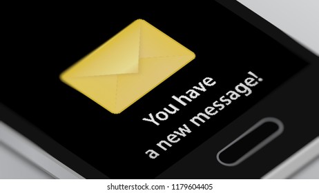 New Message Notification on Smart Phone Device. 3D illustration.
