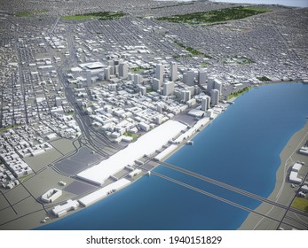 New Orleans 3D City Model Aerial Rendering