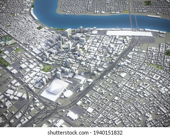 New Orleans 3D City Model Aerial Rendering