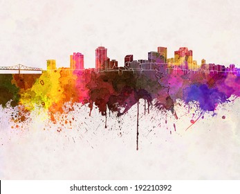 New Orleans Skyline In Watercolor Background