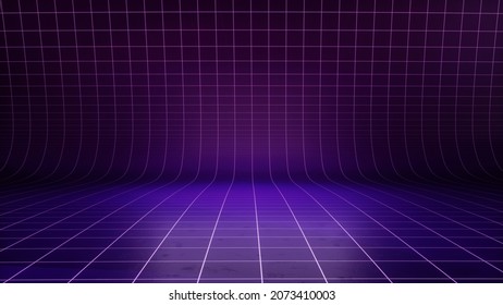 New Retro Wave Virtual Background. A TV Backdrop Ideal For Tech Shows, Or Technology Events. 3D Render Suitable On VR Tracking Systems With Green Screen