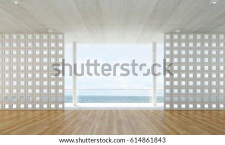 The new scene new model interior 3d rendering of empty living room and sea view 