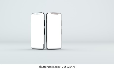 New Smart Phone Chrome Color In White Background 3d Illustration Mockup In The Studio Light With Blank Screen For Text