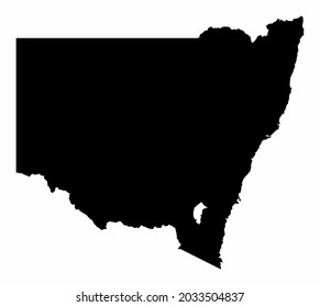The New South Wales dark silhouette map isolated on white background, Australia