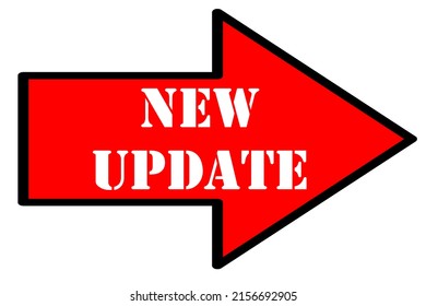 NEW UPDATE. Red Arrow. Right pointing Red Arrow with a Black outline. Isolated on white. Room for text. Clipping Path. New Update Arrow pointing right.