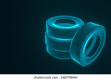 New winter tires with a modern tread on the blue background. 3D rendering high resolution image. Tires for truck and car - Powered by Shutterstock