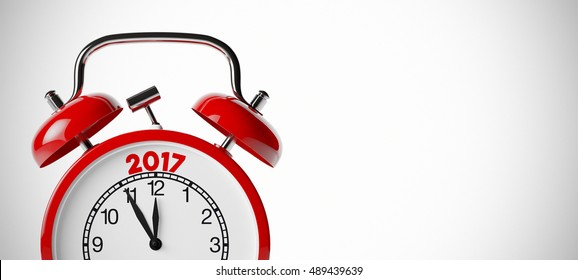 New Year 2017 background with retro red alarm clock (3D Rendering) - Powered by Shutterstock