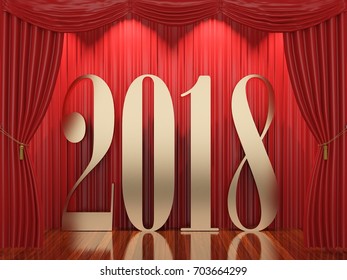 New year 2018,3d rendering of 2018 on stage