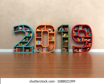      New Year 2019 with Books - 3D Rendered Image 