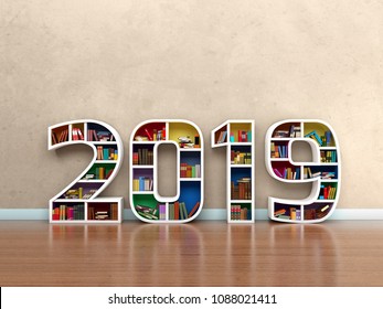      New Year 2019 with Books - 3D Rendered Image 