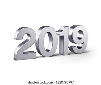 New Year 2019 date number, colored in silver and isolated on white - 3D illustration
