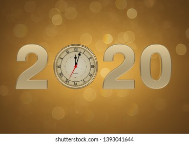New Year 2020 Creative Design Concept with Gold Clock - 3D Rendered Image - Shutterstock ID 1393041644