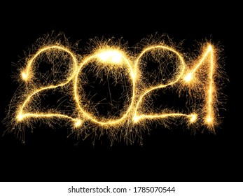 New Year 2021 arranged from sparking digits over black background - Shutterstock ID 1785070544