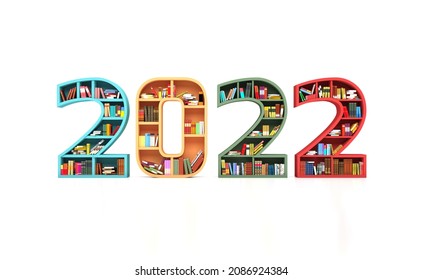 New Year 2022 Creative Design Concept with Books Shelf - 3D Rendered Image	
 - Powered by Shutterstock