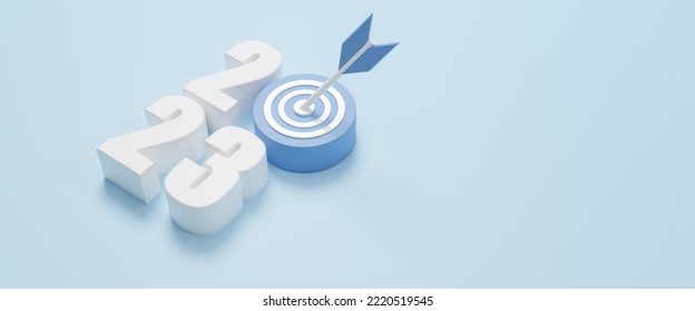 New Year 2023 numbers with goal on blue background, target board for setup business objective target and development strategy, advancement and goal concept. copy space. 3d rendering illustration. - Powered by Shutterstock