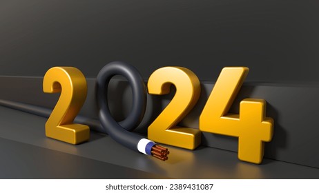 New Year 2024 banner. Telecommunication, electrical engineering concept. Featuring copper wire and text on dark background. - Powered by Shutterstock